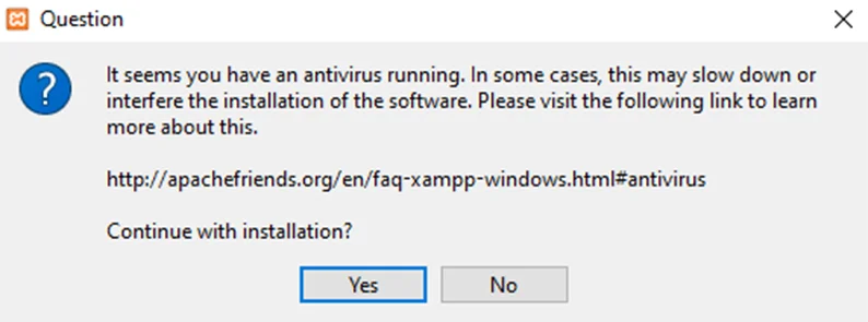 A warning when you install wordpress with XAMPP