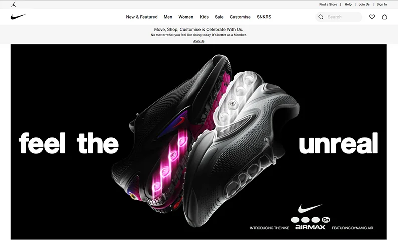 Nike' website navigation - website navigation examples 1