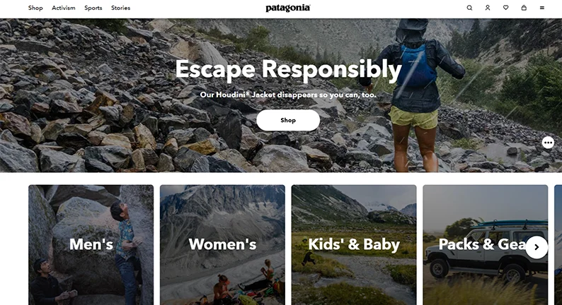 Patagonia's website navigation - website navigation example 5