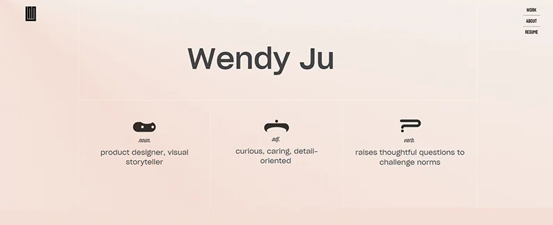 Wendy Ju - best minimalist website design example